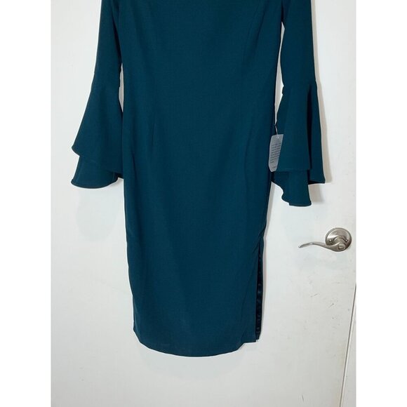 NWT Bardot Off The Shoulder Bell Sleeve Midi Length Solange Dress Women 8 Teal - Picture 5 of 12